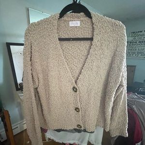 Pink Lily Button V-Neck Sweater